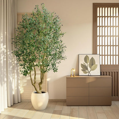 HZXGCP 6ft Artificial Olive Tree Indoor, Fake Olive Tree with White Pot, Faux Olive Tree with Dense Leaves & Realistic Fruits, Tall Artificial Plant for Home Living Room Office Entryway Decor