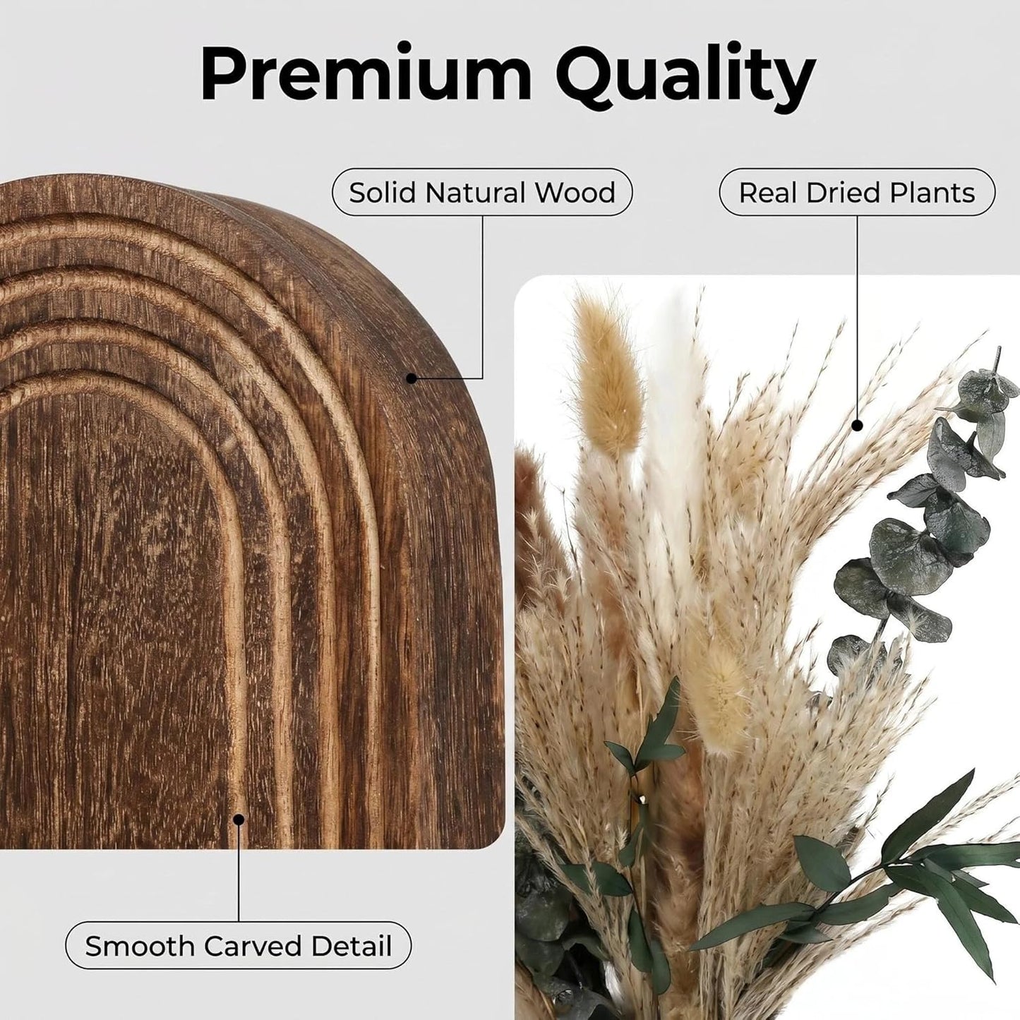 Wooden Wall Planter Set of 4 - Modern Home Decor for Living Room, Bedroom, Bathroom - Walnut Finish Planter for Dried Flowers, Faux Greenery, Indoor Plants