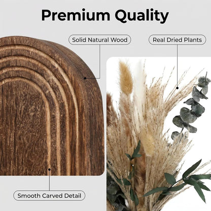Wooden Wall Planter Set of 4 - Modern Home Decor for Living Room, Bedroom, Bathroom - Walnut Finish Planter for Dried Flowers, Faux Greenery, Indoor Plants