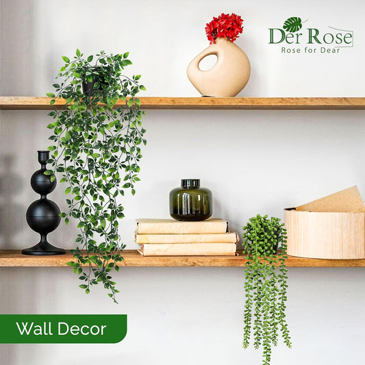 Der Rose 6Pcs Fake Plants Hanging Artificial Eucalyptus Vines Faux Potted Hanging Plants Indoor for Bathroom Kitchen Wall Shelf Outdoor Decor