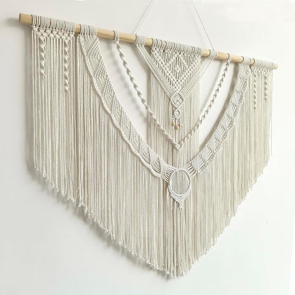 Achart Macrame Wall Hanging Large- Boho Wall Decor- large wall art- Wall Decor Living Room- Macrame Tapestry Boho Decor for Bedroom (Wooden Bead)