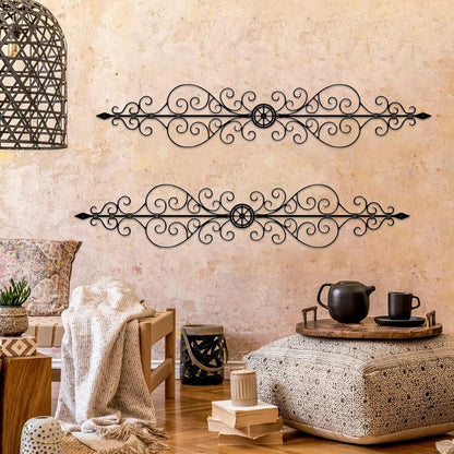 ruelen Metal Scroll Wall Decor Rustic Iron Wall Medallion Small Traditional Metal Scroll Wall Art for Home Living Room Front Porch Above Door Hallway Entryway Decoration（(Separated into two pieces, assembly required)）