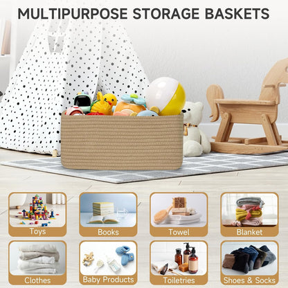 3-Pack Small Storage Baskets for Organizing | Woven Shelf Toy Basket | Rope Baskets for Gifts Empty | Closet Organizer Bins with Handles | Cube Decorative Box | 11.8×7.8×5.1” | Mixed brown