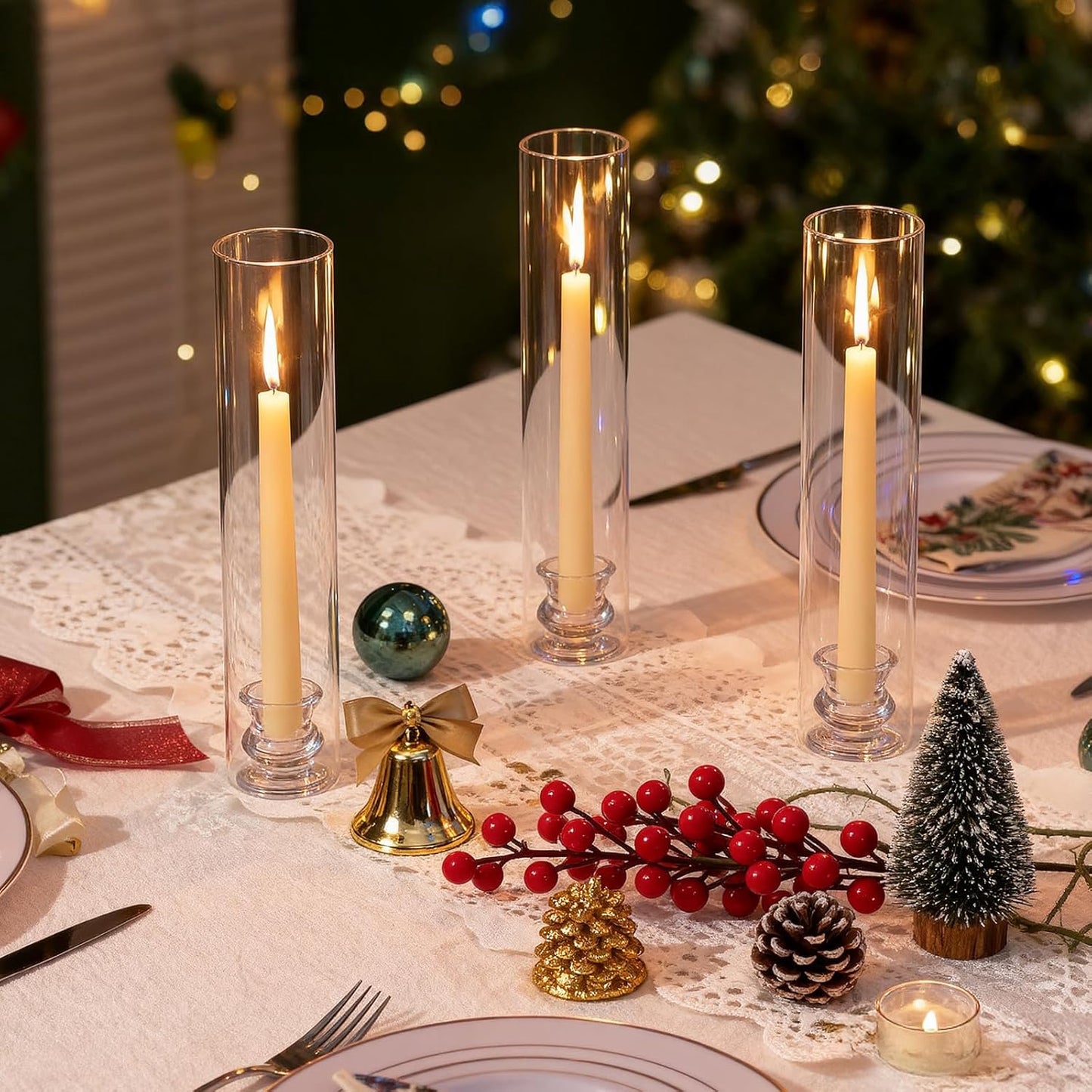 Hurricane Glass Candle Holders Set of 16, 11.8" H Clear Cylinder Windproof Candle Holder Chimney Tubes, Taper Glass Candlestick Holders for Home Decor Wedding Party Table Centerpieces