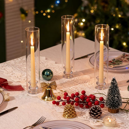 Hurricane Glass Candle Holders Set of 16, 11.8" H Clear Cylinder Windproof Candle Holder Chimney Tubes, Taper Glass Candlestick Holders for Home Decor Wedding Party Table Centerpieces