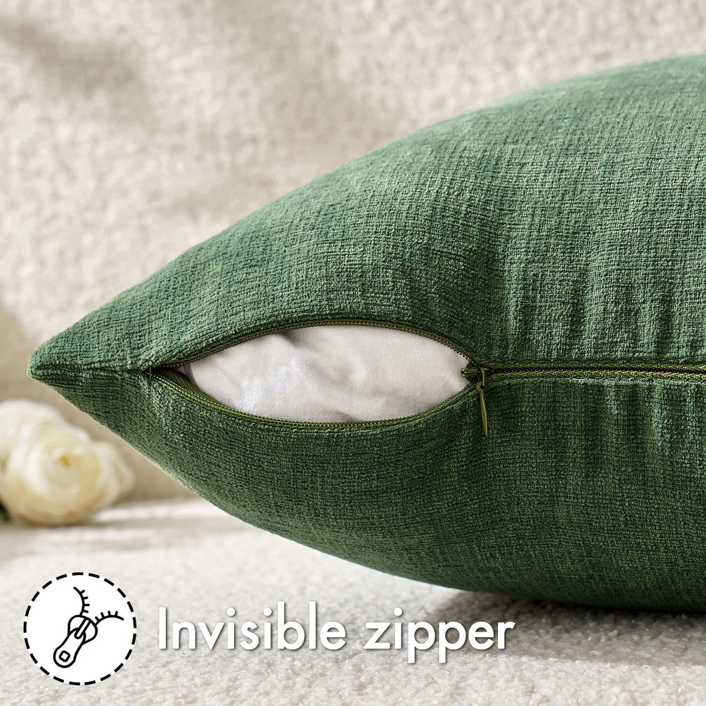 MIULEE Olive Green Couch Pillow Covers 18x18 Inch, Set of 2 Soft Chenille Decorative Square Throw Pillow Covers Farmhouse for Sofa Living Room Bed