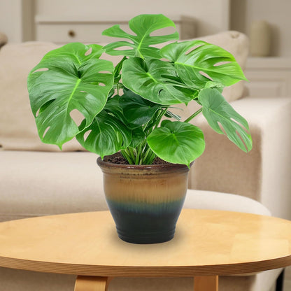 Sunnydaze Large Ceramic Plant Pot - Round Outdoor Glazed Ceramic Planter Pot with Drainage - Studio - Imperial Blue - 18.5"