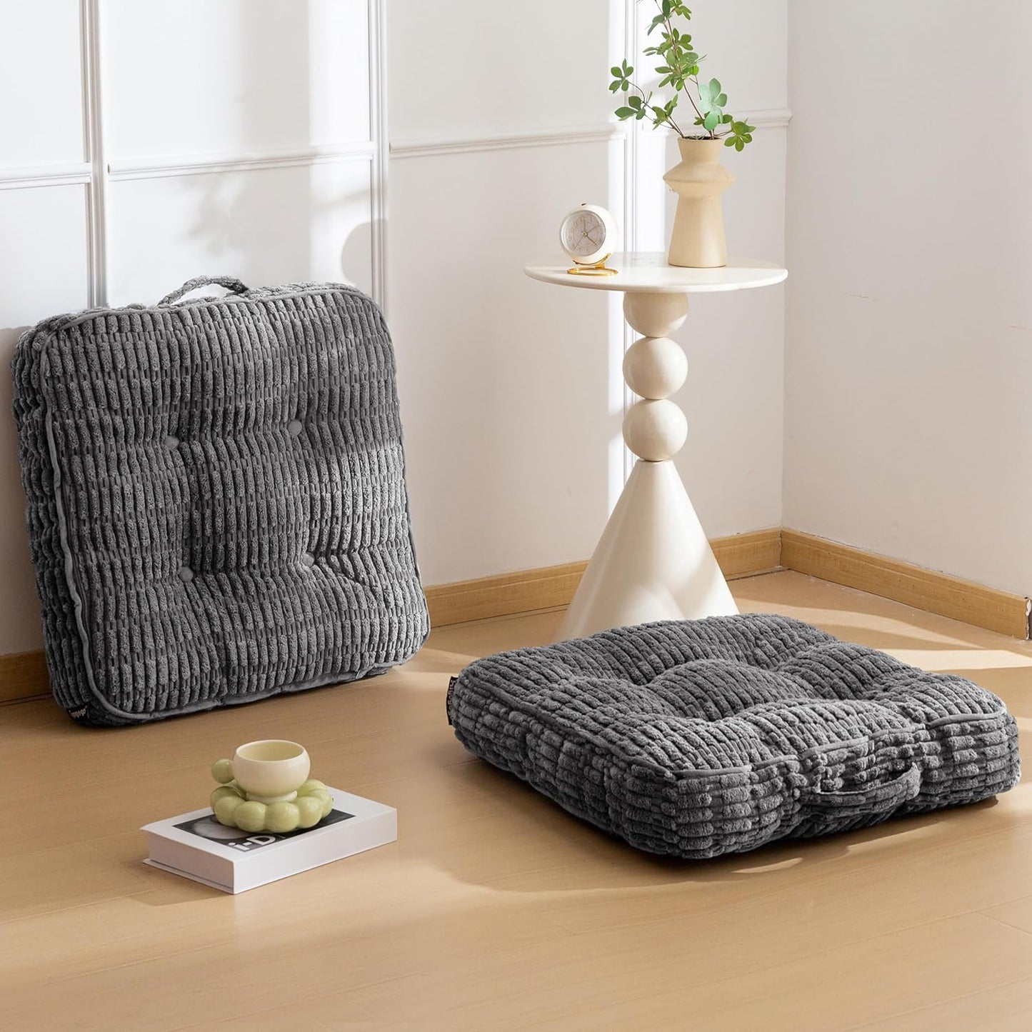 HIGOGOGO Floor Pillow Cushion for Adults, Meditation Cushion Pillow, Blended Corduroy Cover, Large Square Floor Sitting for Tatami Living Room or Yoga, 22x22 Inch, Beige