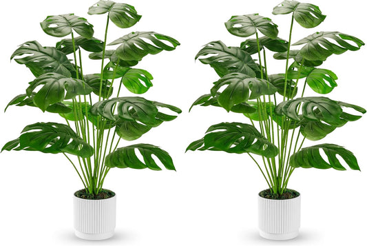 Der Rose 28" Fake Plants Large Artificial Monstera Faux Potted Plants Indoor Tall for Outdoor Living Room House Floor Front Porch Tree Decor