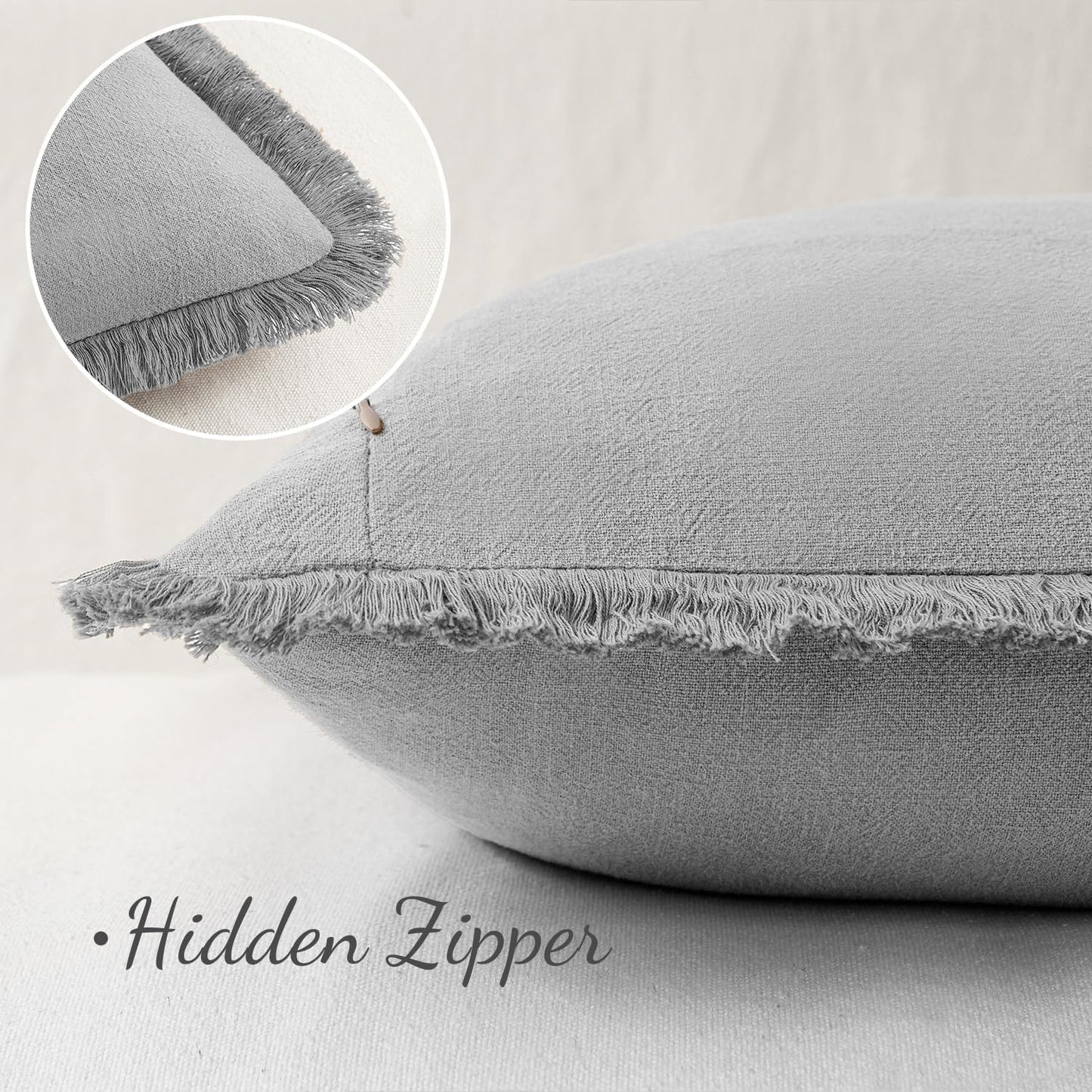 MIULEE Decorative Throw Pillow Covers Neutral Linen Fringe Throw Pillows Set of 2 Natural Beige Boho Farmhouse Cushion Covers with Tassels for Couch Sofa Bed Spring Home Decor 20x20 Inch
