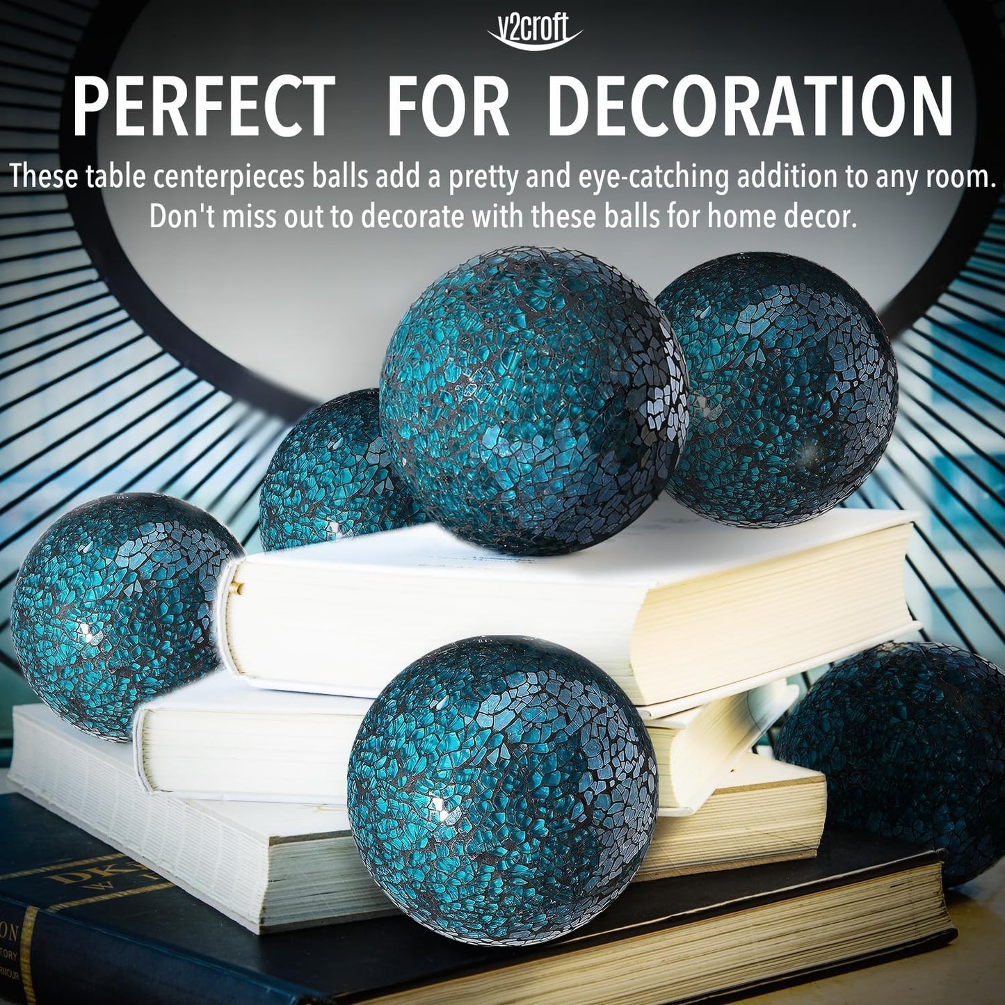 4in Decorative Mosaic Sphere Orbs Set of 3, Glass Balls for Whole Housewares,Wedding/Birthday,Bowls,Vases Dining Table Centerpieces(Silver,Black,Blue)