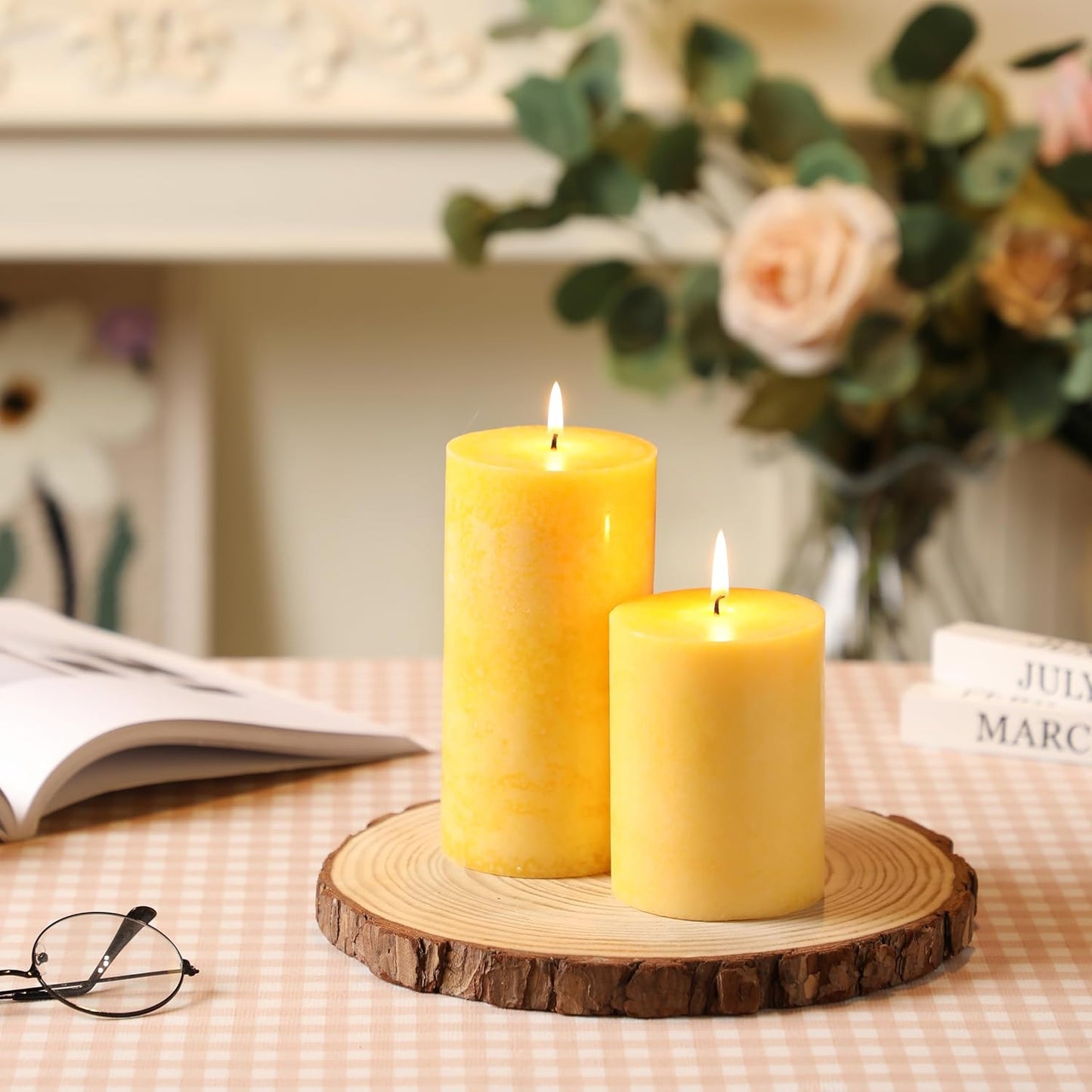 3x4 inch Green Pillar Candles Set of 3, Unscented Pillar Candle, Dripless and Smokeless Large Candles, Candle for Home Decor, Dinner Table,Weddings, Holidays