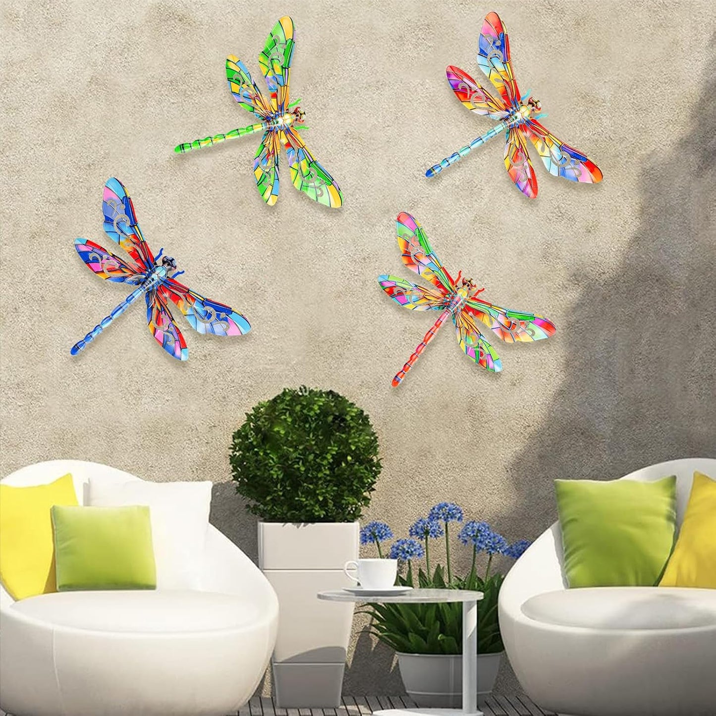 SUNREEK Metal Dragonfly Wall Decor, 9 Inches Dragonfly Outdoor Wall Art for Fence Garden Yard Patio Decorations