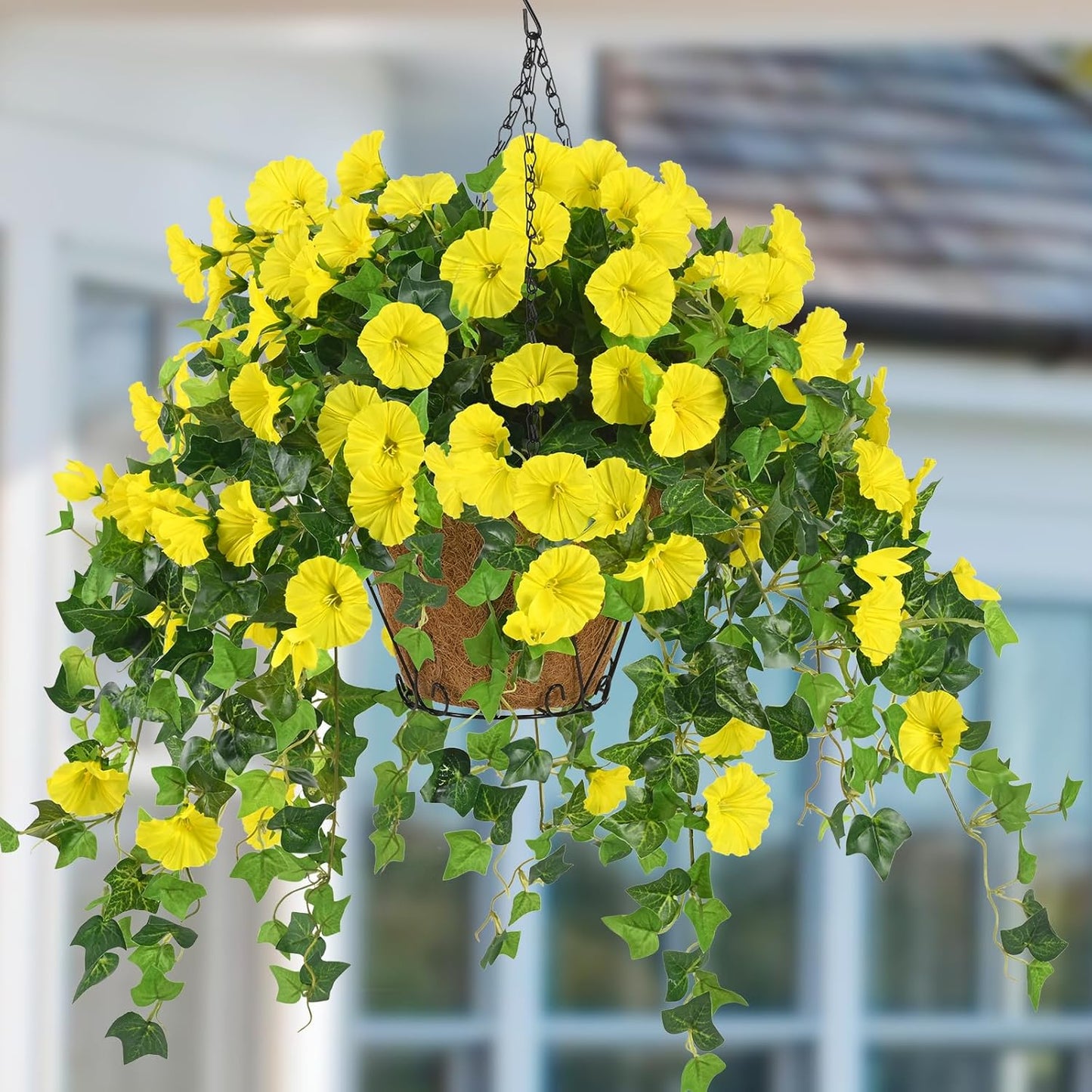 Waipfaru Artificial Hanging Baskets with Flowers, Fake Hanging Plants Outdoors, Urn Fillers for Outside Summer Decor (Fuchsia)