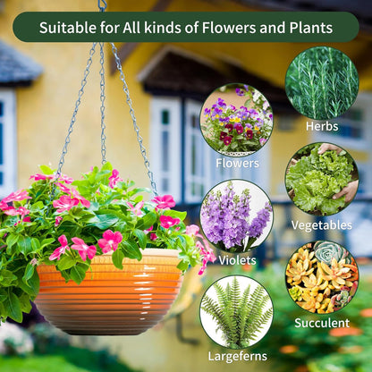 Vanslogreen 2 Pack Hanging Planters for Indoor Outdoor Plants, 10 Inch Hanging Planter with Drainage Hole & Plug Glazed Hanging Baskets Flower Pots for Garden Home (Blue)
