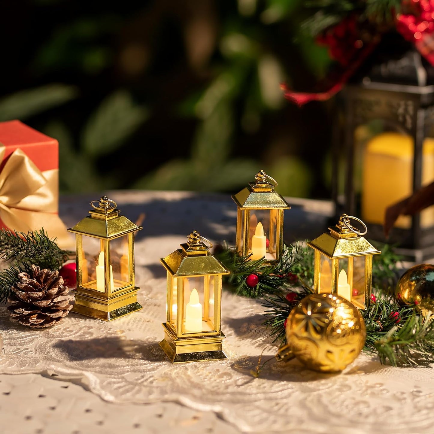 Black Lanterns Decorative Indoor: 24 Pcs Starlight Mini LED Lantern for Centerpiece Table Decorations Halloween Christmas Wedding Party Camping Decor