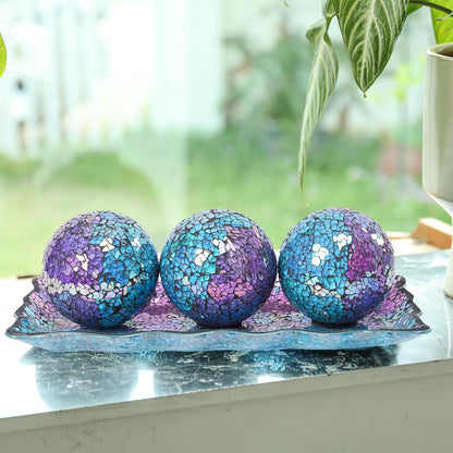 VCUTEKA Decorative Balls and Glass Bowl, 4 Inch Mosaic Sphere Balls Centerpiece Balls for Coffee Table, Home Decor, Wedding Party Decor, Green