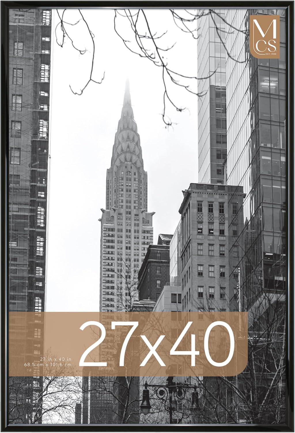 MCS Trendsetter 24x36 Poster Frame Black High-Gloss, Vertical & Horizontal Wall Hanging Large Picture Frame for Photos, Posters & Art Prints (1-Pack)