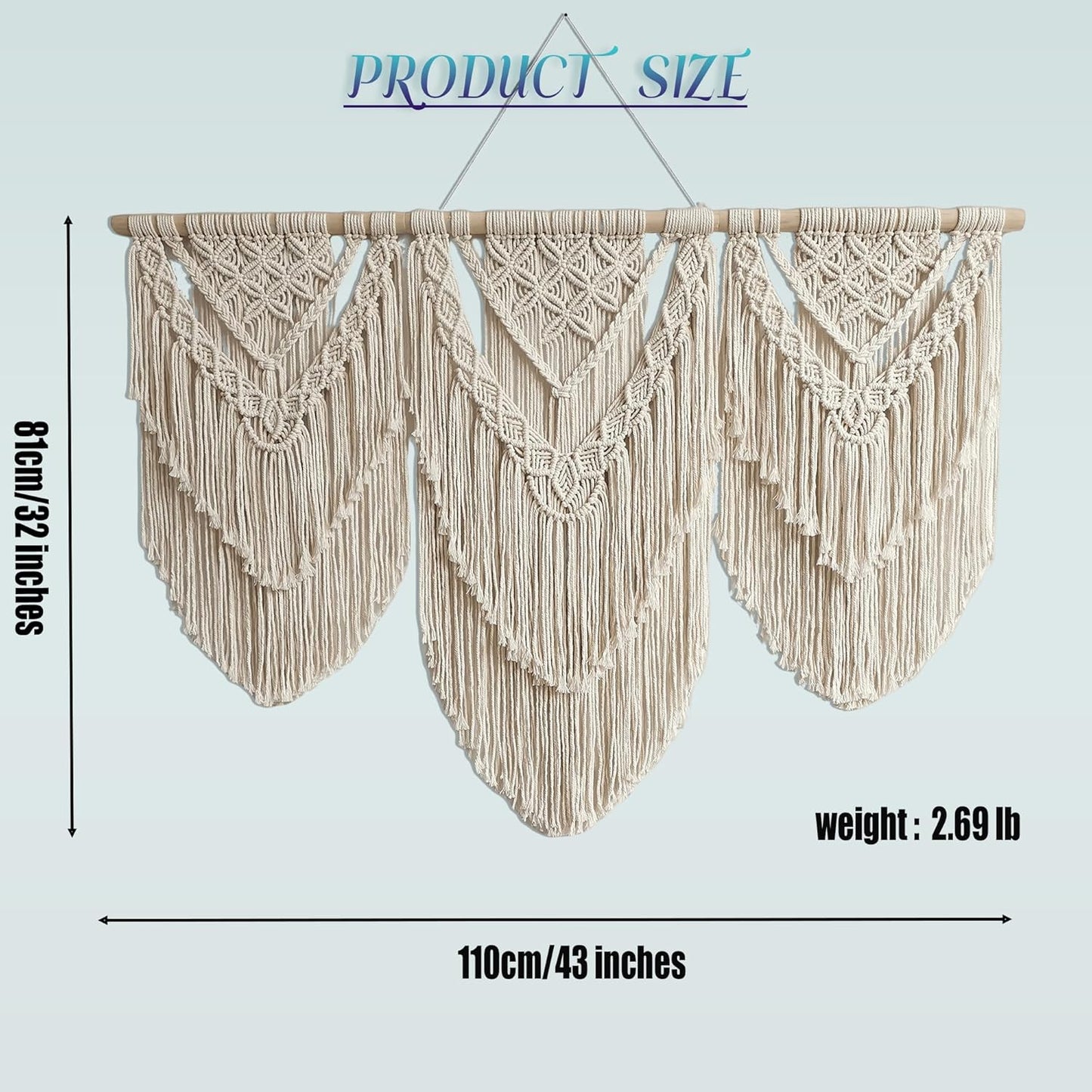 oiikain Large Handmade Boho Macrame Wall Hanging Tapestry - Chic Bohemian Woven Home Decor art for Living Room, Bedroom, and Wedding Parties (Beige, twelve rhombus)