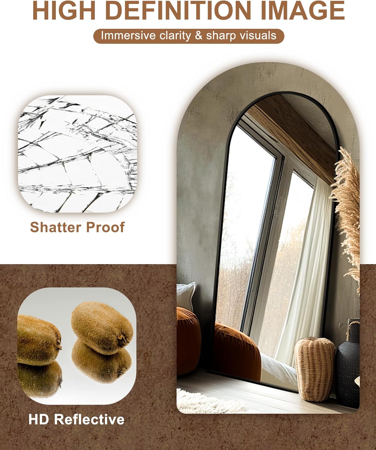 Delma Arched Mirror Full Length,Standing Mirror Full Body,Large Floor with Stand for Wall Entryway Door Bedroom Bathroom Living Room