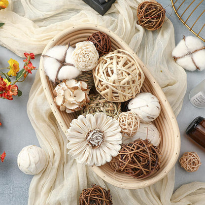 Riceshoot 2 Pack Decorative Balls Potpourri Bowl Filler Decor Natural Vase Bowl Filler Assorted Spherical Rattan Twigs Wicker Balls Cotton for Home Centerpiece(White)