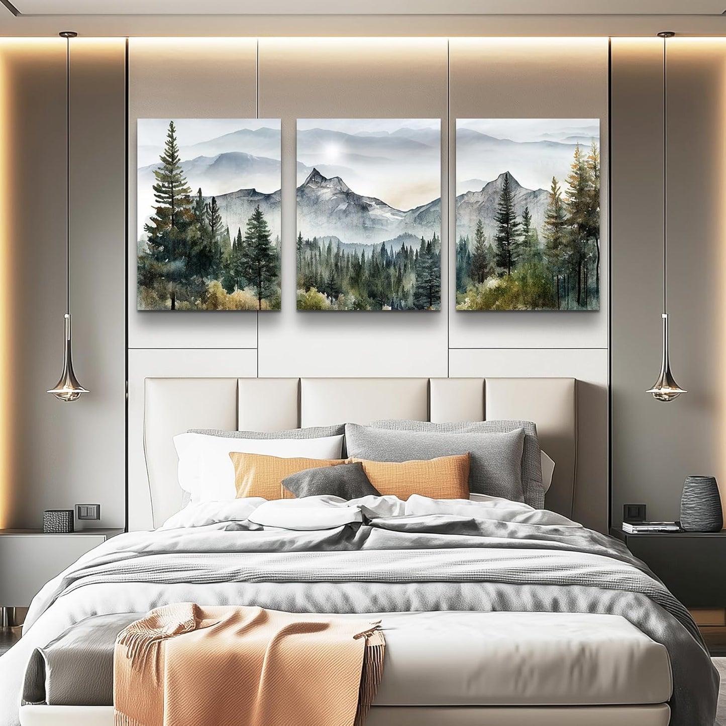 MHARTK66 Wall Art for Living Room Modern Wall Decor for Bedroom Office Decor Abstract Mountain Forest Landscapes Ink Painting 3 Piece Framed Canvas Art Prints Ready to Hang Wall Pictures Home Decor
