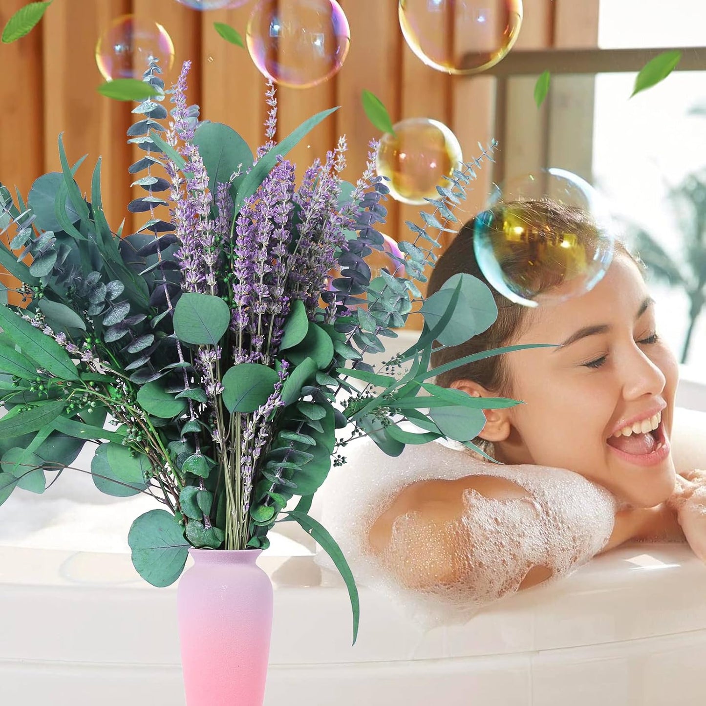 52 PCS Mix Dried Eucalyptus & Lavender Flowers Bundles for Shower, 17'' Natural Real Hanging Silver Dollar Eucalyptus Leaves Stems, Fragrance Fresh Plants Home Bathroom Decor (52pcs)