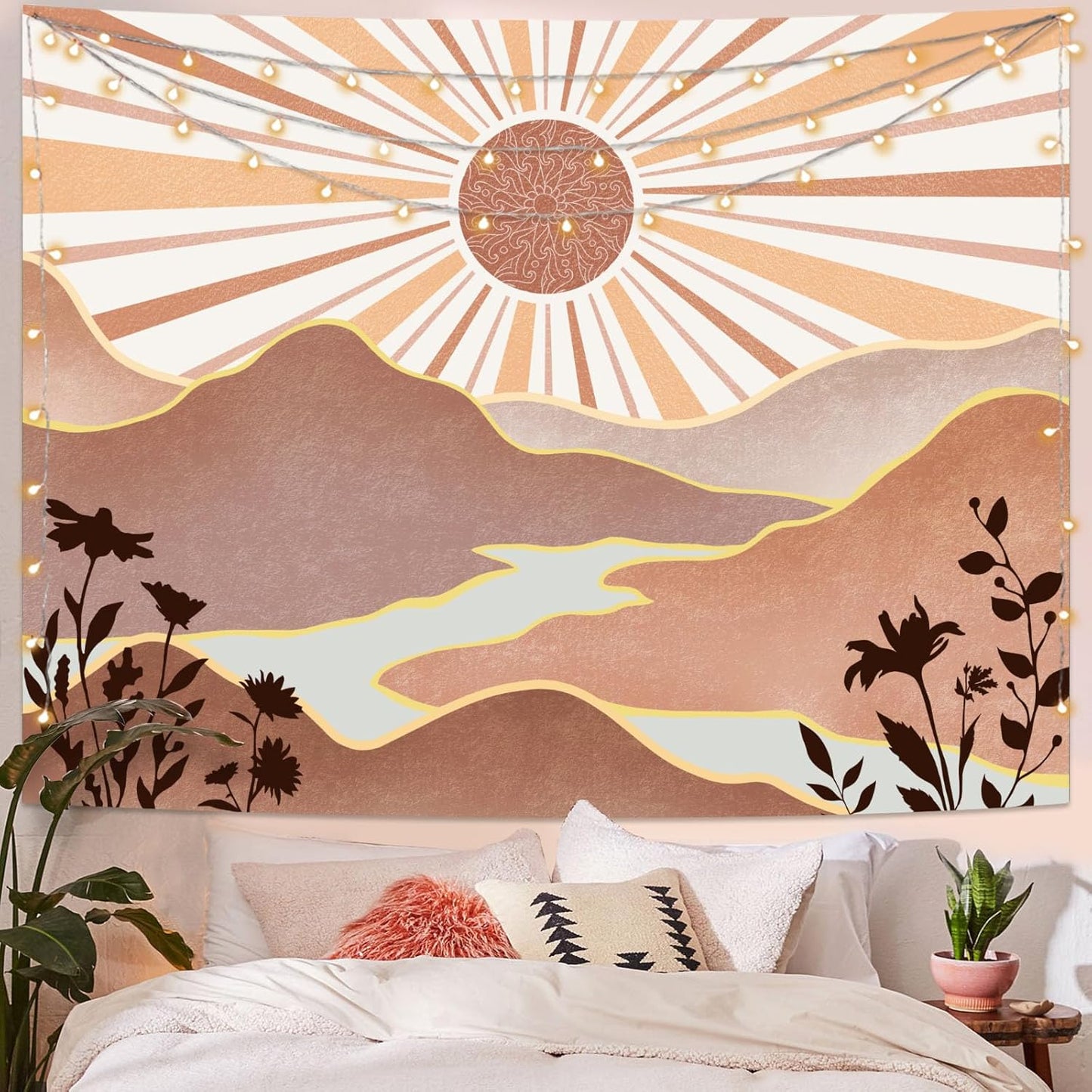 Lunerfex Bohemian Mandala Sunrise Wall Tapestry, Abstract Mountain Scenery Tapestries for Home Decor, Boho Tapestry 48x36 Inch