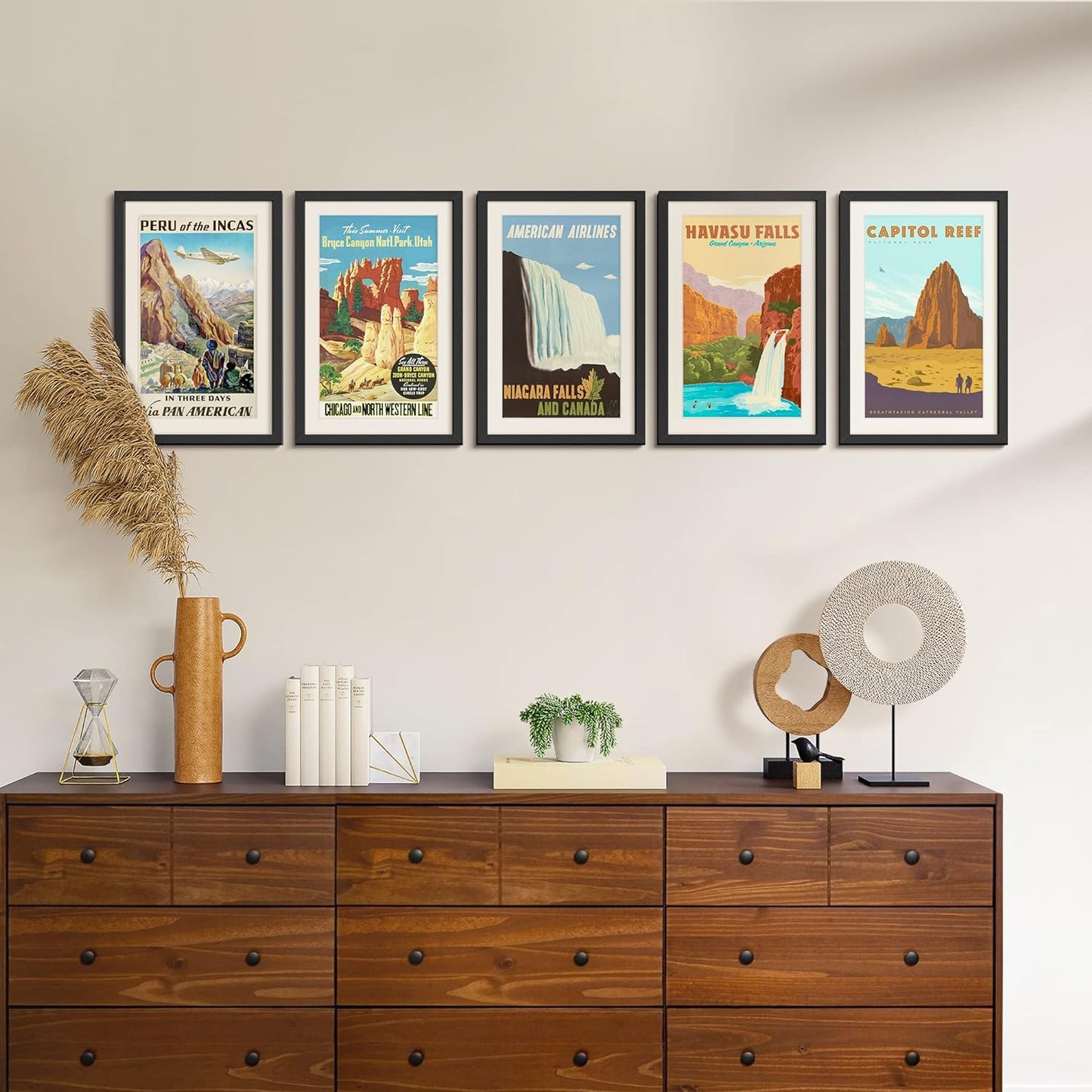 upsimples 11x14 Picture Frame Set of 5, Display Pictures 8x10 with Mat or 11x14 Without Mat, Wall Gallery Photo Frames, Black