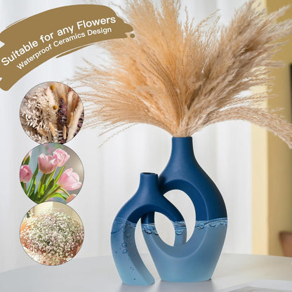 Lvases Snuggle Hollow Ceramic Vase Set of 2, Nordic Modern Boho ins Style Decorative Ceramic Aesthetic Flower Vase for Home Decor (Milky White W 6.3" X H 8.4")