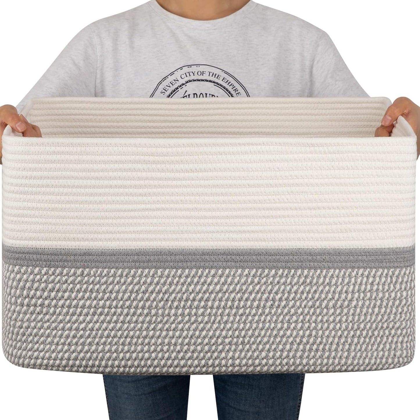 OIAHOMY Large Blanket Basket, 22”x17”x12” Rectangle Woven Baskets, Nursery Blanket Storage Living Room, Toy Storage With Handle, Large Baskets for Organizing-Gradient Yellow