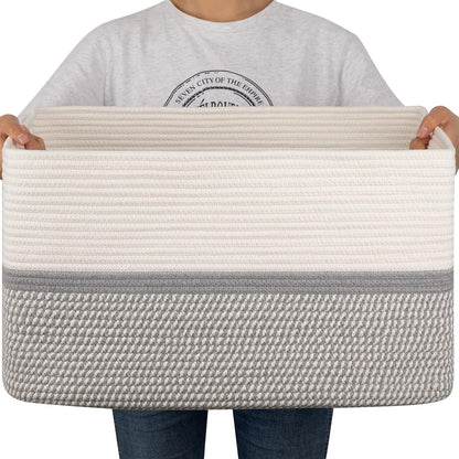 OIAHOMY Large Blanket Basket, 22”x17”x12” Rectangle Woven Baskets, Nursery Blanket Storage Living Room, Toy Storage With Handle, Large Baskets for Organizing-Gradient Yellow