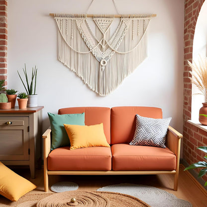 guzhiou large macrame wall hanging - Boho Tapestry Macrame Wall Decor Art- Chic Bohemian Handmade Woven Tapestry Home Decoration for Bedroom Living Room Apartment Wedding Party - 43"x32" (Wood bead)