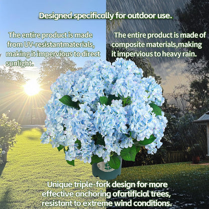 Artificial Hydrangea Bush – 20 Inch Potted Faux Hydrangea Plant, UV Resistant Outdoor Hydrangea Artificial Plants for Front Porch, Garden, Patio & Indoor Decor