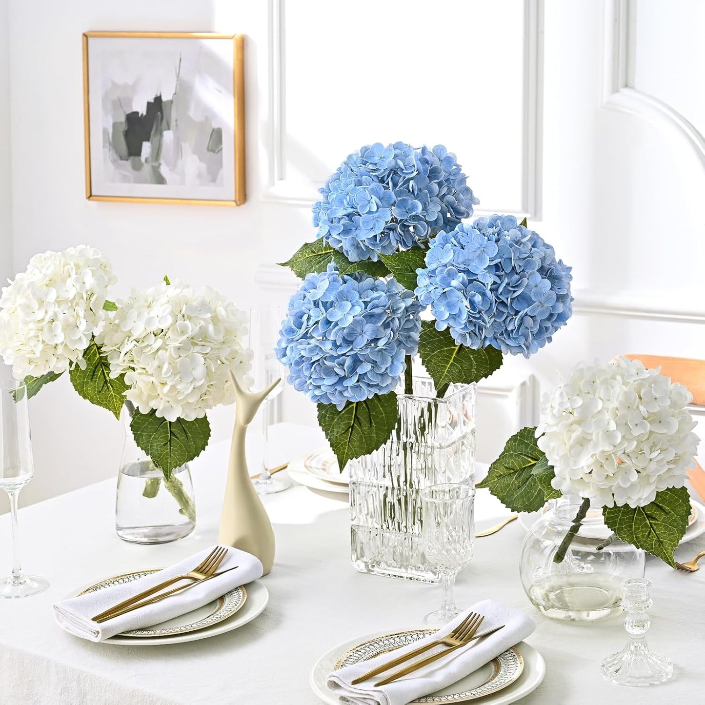 MARTINE MALL 3Pcs 21in Hydrangea Artificial Flowers, Latex Real Touch Hydrangeas Lifelike Large Hydrangea Flowers for Home Decor Party Arrangements Wedding Bouquets Centerpieces (Blue)