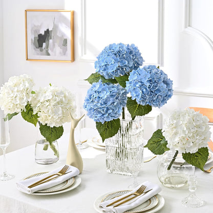 MARTINE MALL 3Pcs 21in Hydrangea Artificial Flowers, Latex Real Touch Hydrangeas Lifelike Large Hydrangea Flowers for Home Decor Party Arrangements Wedding Bouquets Centerpieces (Blue)