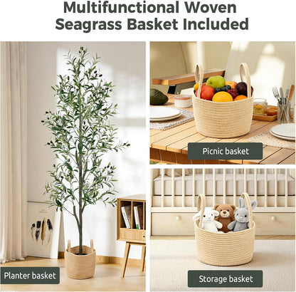 Olive Trees Artificial Indoor 6FT, Faux Olive Tree with Woven Basket & Natural-Looking Wood Trunk, Realistic Leaves & Fruits, Maintenance-Free Tall Fake Olive Tree for Modern Home Office Decor