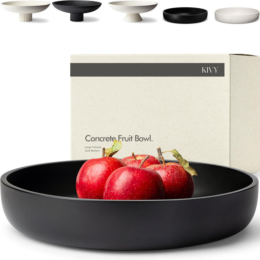 KIVY Concrete Fruit Bowl for Kitchen Counter - Large Decorative Bowl for Home Decor - Modern Key Bowl for Entryway Table - Pedestal Bowl - Fruit Basket for Home Decor - Black Fruit Bowl Decor