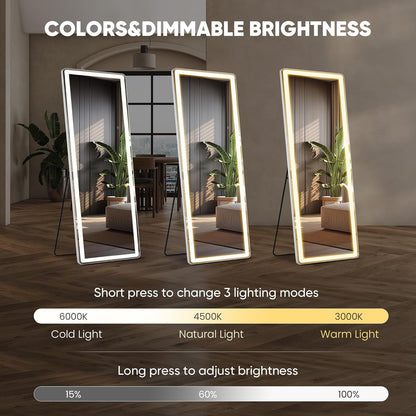 Mirror Full Length, Upgraded 16"x59" Body Wall Mirrors with Shatter-Proof Glass, Floor Standing, Hanging or Leaning, Tall Mirror with Stand Aluminum Alloy Frame for Bedroom Cloakroom