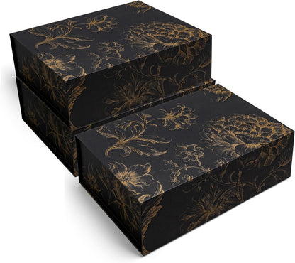 Luxury Keepsake Gift Box | Gold Floral Decorative Boxes with Magnetic Lids for Presents, Wedding Memory Box, and Bridal Gifts. 11.5" x 7.5" x 3.5"
