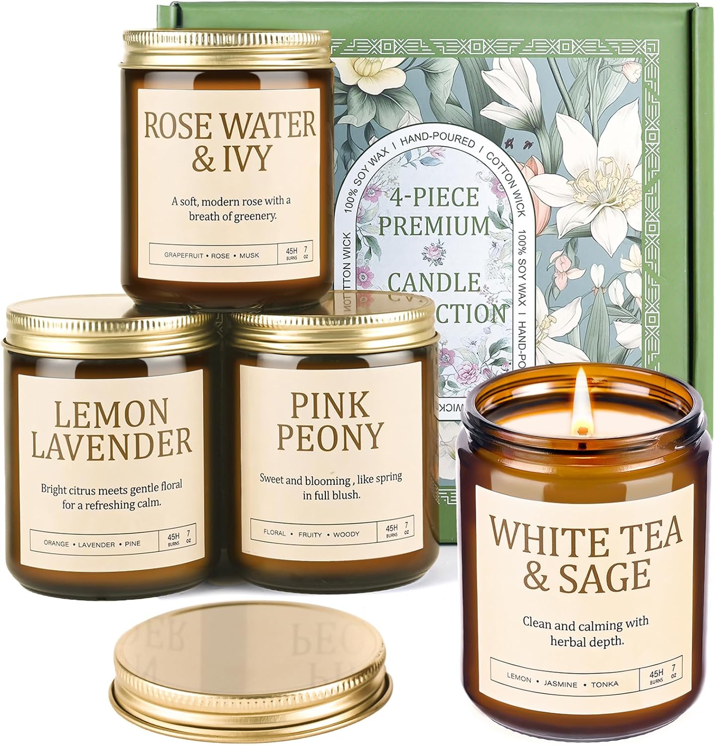 4 Pack Scented Candles Gifts for Women: 28oz Natural Soy Candles for Home Scented, Up to 200H Burning, Aromatherapy Candle Set, Jar Candle Gift Set for Spa Bath Meditation Birthday Valentine's Gifts