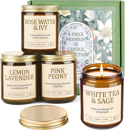 4 Pack Scented Candles Gifts for Women: 28oz Natural Soy Candles for Home Scented, Up to 200H Burning, Aromatherapy Candle Set, Jar Candle Gift Set for Spa Bath Meditation Birthday Valentine's Gifts
