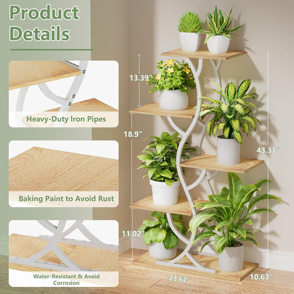 Plant Stand Indoor with Grow Lights - 44" Tall Corner Plant Stands for Indoor Plants, 5 Tiered Metal Plant Shelf, Curved Plant Flower Holder Dispaly Rack for Living Room, Home Patio Balcony (Black)