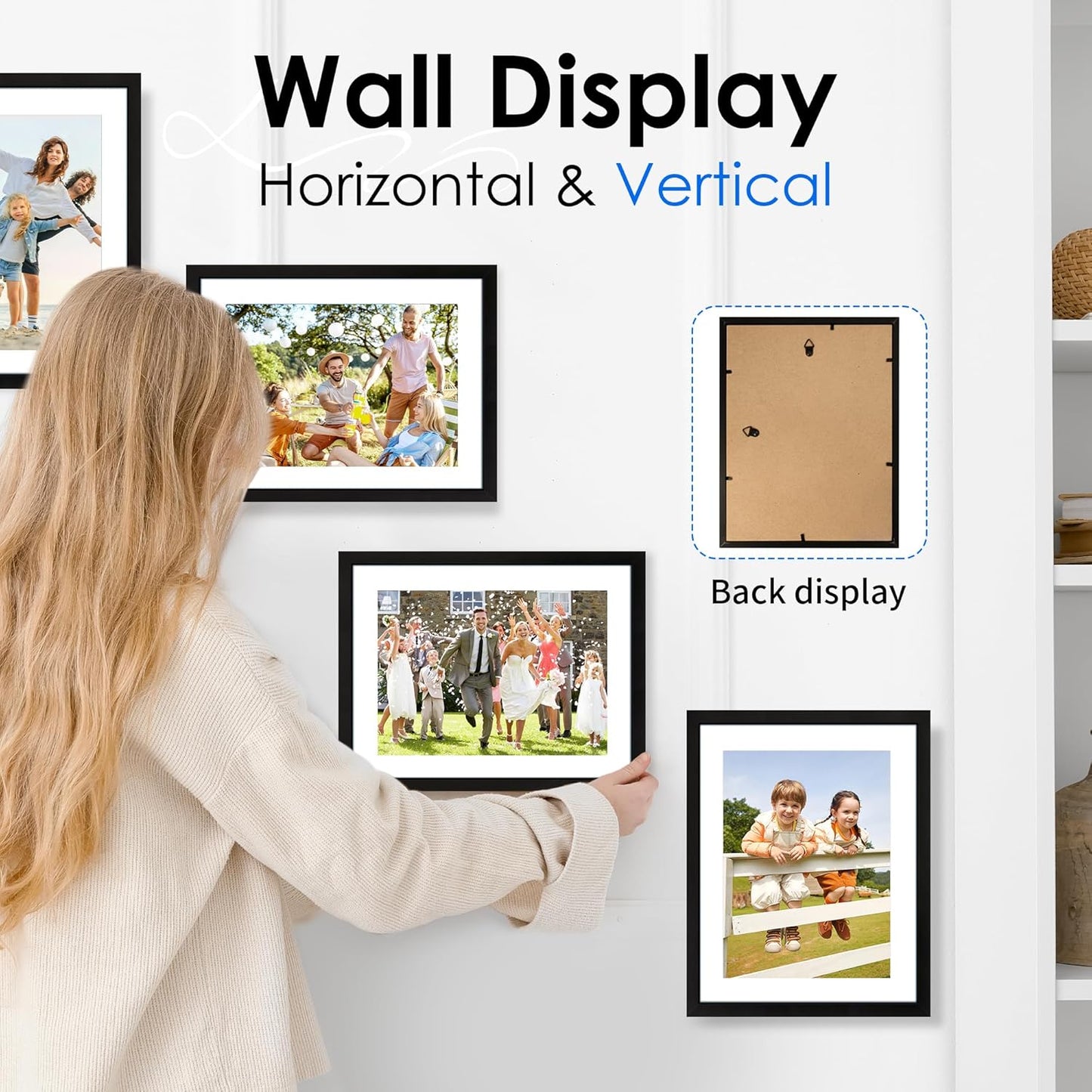 FIXSMITH 8x10 Picture Frame Set of 2, Photo Frame with HD Plexiglass, Display Pictures 5x7 with Mat or 8x10 Without Mat Multi Picture Frames Collage for Tabletop or Wall Display, Black