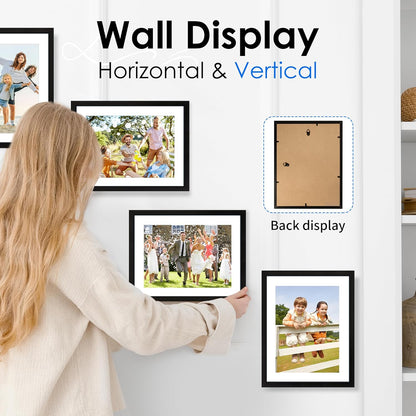 FIXSMITH 8x10 Picture Frame Set of 2, Photo Frame with HD Plexiglass, Display Pictures 5x7 with Mat or 8x10 Without Mat Multi Picture Frames Collage for Tabletop or Wall Display, Black