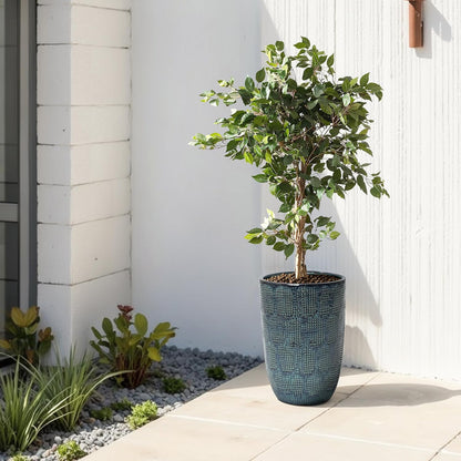 LuxenHome 15.75" Dia Large Ceramic Pots for Plants, Blue Glazed Planters for Outdoor Plants, Round Indoor Flower Pots with Drainage Hole and Rubber Plug for Home Garden Patio