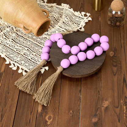 OMISHE Extra Large Wood Bead Garland with 1.6" Diameter Wooden Beads and Tassels, 41" Long Rustic Farmhouse Country Decorative Beads for Home Tiered Tray Decor, Natural Beige