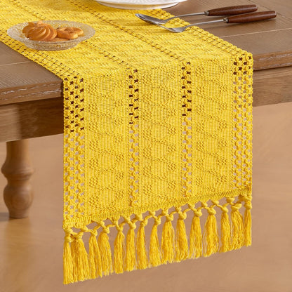 Socomi Boho Table Runner Summer Farmhouse Rustic Dining Kitchen Centerpiece Decor Small Macrame Woven Cotton Linen Coffee Table Runner for Dresser Scarf Home Decor 12x36 inch Beige