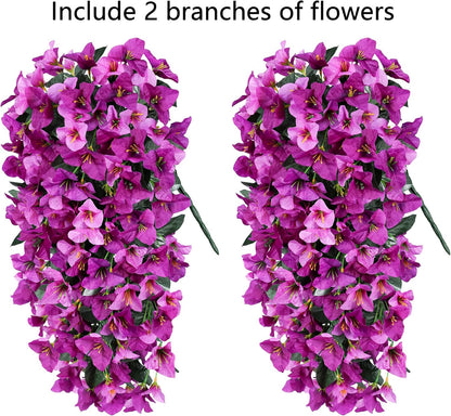 Faux Bougainvillea Artificial Flowers Plants for Outdoor Outside Decoration, 2 PCS Red Fake Flowers UV Resistant Look Real Silk Long Trailing Vines for Front Door Porch Planter Urn Patio Garden Yard