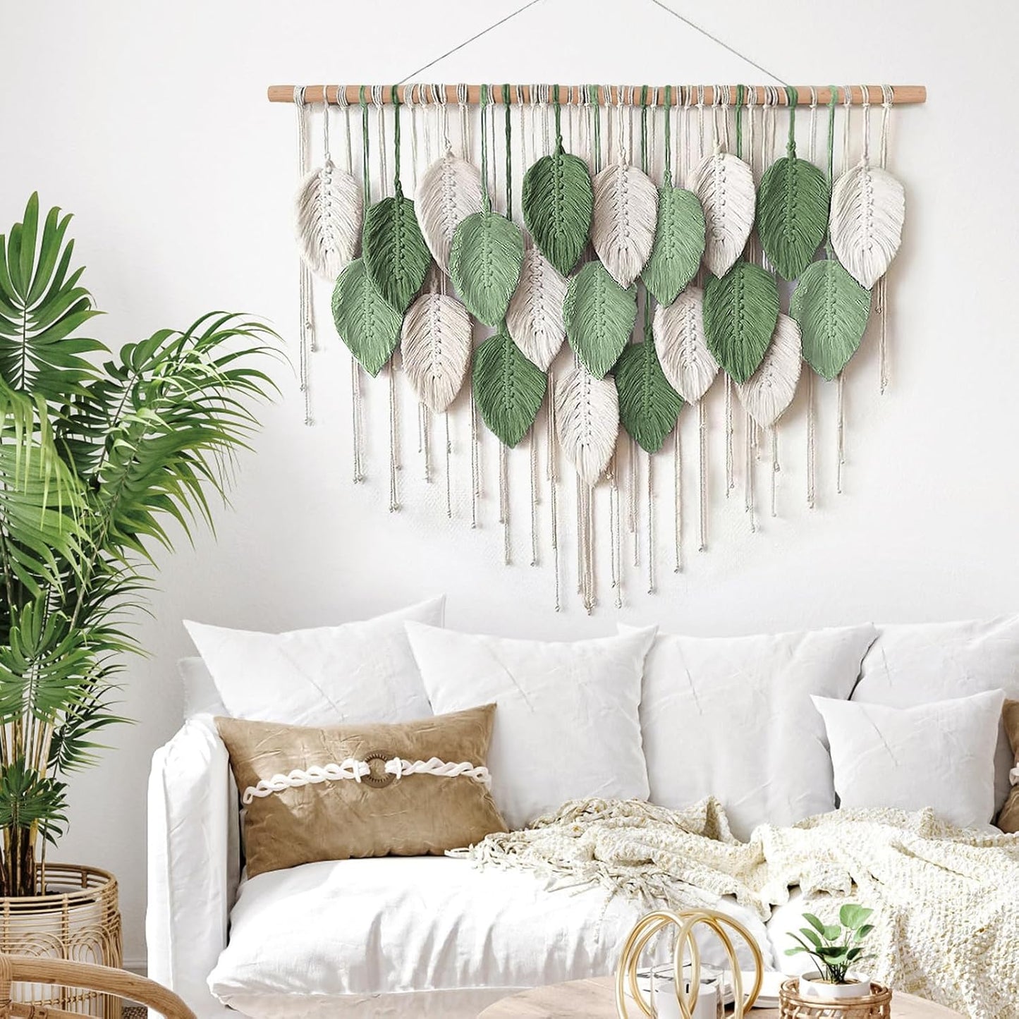 Weldomcor Large Macrame Wall Hanging Boho Home Decor, Handmade Bohemian Woven Leaves Macrame Tapestry Modern Aesthetic Chic Wall Art Decorations for Bedroom Living Room Nursery Office 39" W x 29.5" L